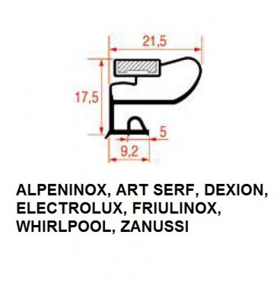 Gaskets for Refrigerators ALPENINOX (ART SERF, DEXION, ELECTROLUX, FRIULINOX, WHIRLPOOL, ZANUSSI