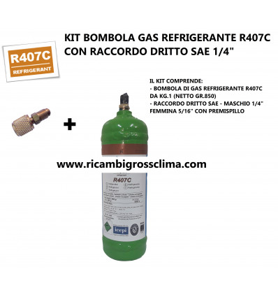 GAS REFRIGERANTE R407C - 1 KG (NETO 800 GR)
