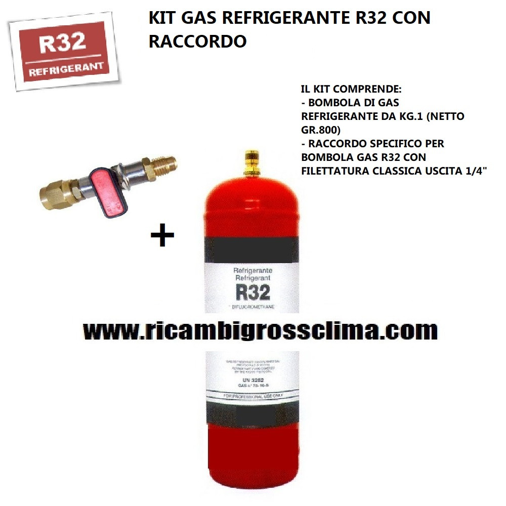 Buy R32 REFRIGERANT GAS KIT - 1 kg WITH 1/4 FITTING - Free shipping