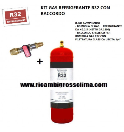 Buy R32 REFRIGERANT GAS KIT - 2,5 kg WITH 1/4 FITTING - Free shipping